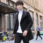 Men's Anti-wrinkle Mid-length Slim-fit Woolen Coat - Black