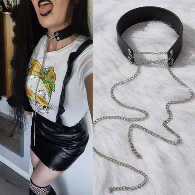 Chain Binding Bondage Leather Necklace Silver - Shop at LoveMi