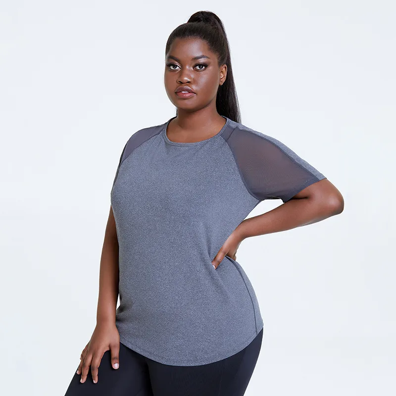 Loose Plus Size Sports Short Sleeved Women's Net Yarn Grey - Shop at LoveMi