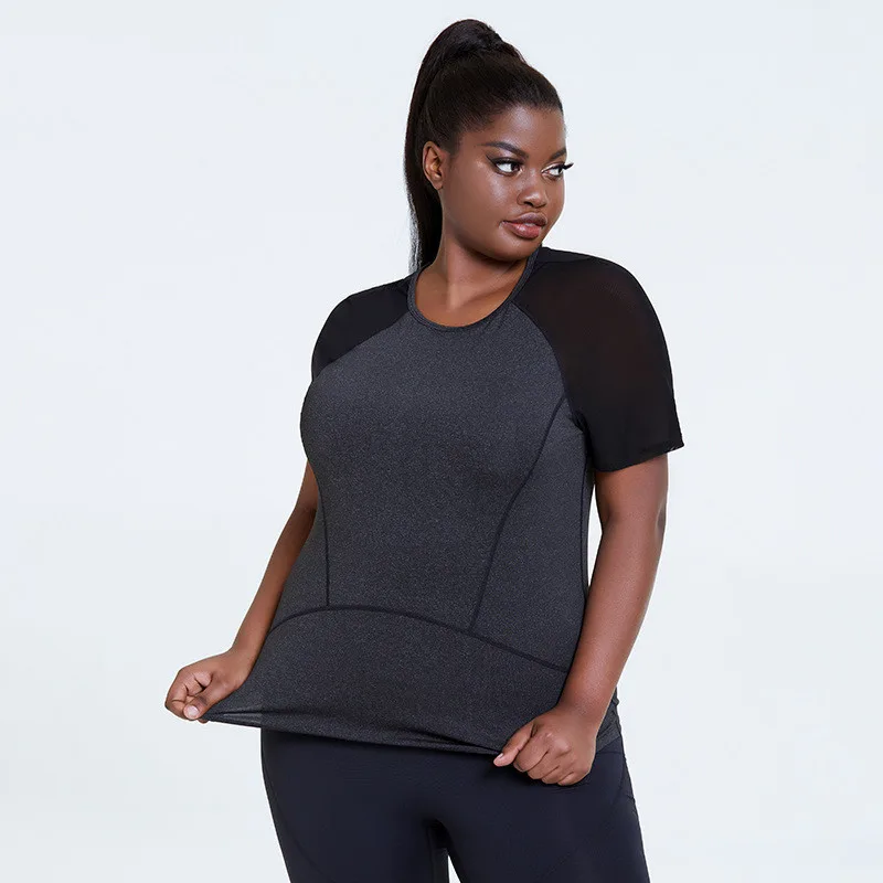 Yoga Clothes Oversized Yoga Blouse Sports Short-sleeved Mesh Gym Clothes - Black