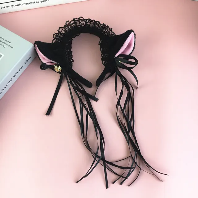 Japanese Girl Cute Bells Plush Cat Ears Headband Net Celebrity Live Holiday Dress Black - Shop at LoveMi
