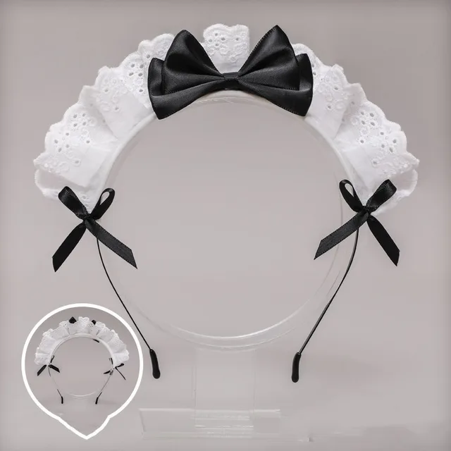 Japanese Lolita Headdress Lolita Hair Accessories Two dimensional Lace Bow Maid Headband Anime Decor Black - Shop at LoveMi