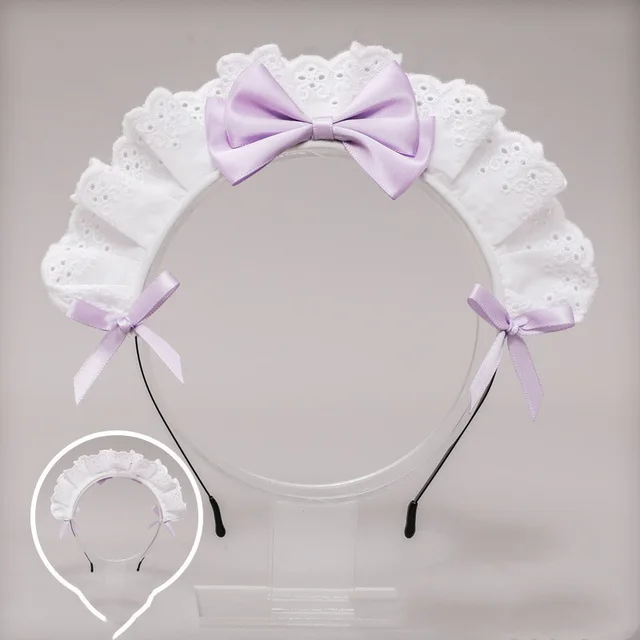 Japanese Lolita Headdress Lolita Hair Accessories Two dimensional Lace Bow Maid Headband Anime Decor Purple - Shop at LoveMi