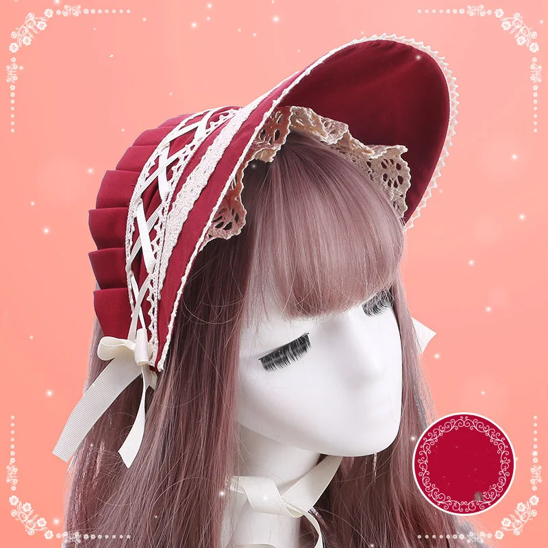 Cute And Classical Lolita Lolita Lace Bow Love Bb Hat Hand made Bnt Hair Hat Wine Red - Shop at LoveMi
