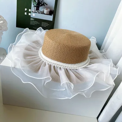 Lolita Style Flat Top Hat Women Summer Sunscreen Straw Hat Khaki - Shop at LoveMi