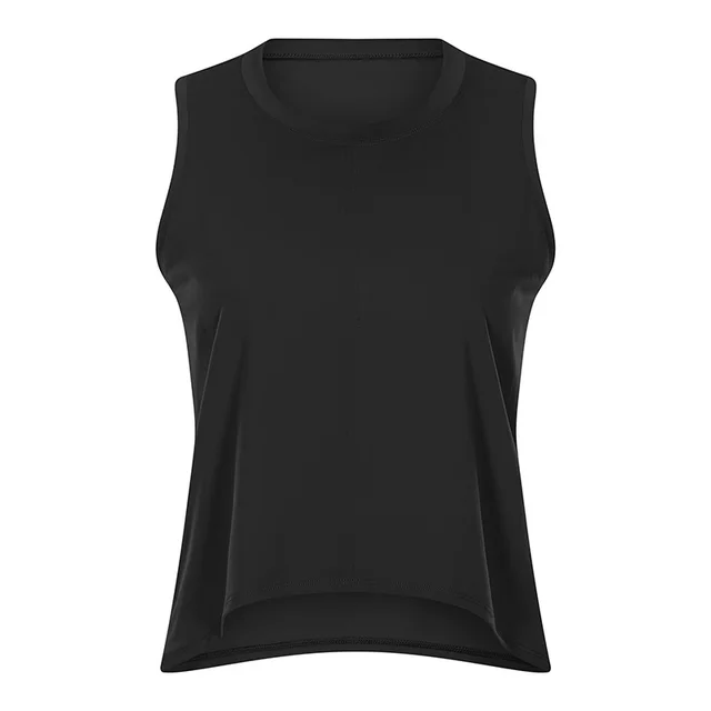 Solid Color Round Neck Loose Sleeveless Yoga Wear Black - Shop at LoveMi