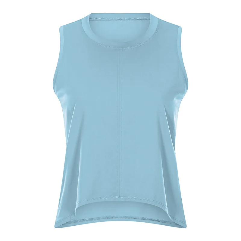 Solid Color Round Neck Loose Sleeveless Yoga Wear Blue - Shop at LoveMi