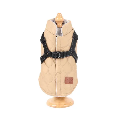 Dog Cotton padded Clothes Chest And Back One piece Cotton Vest Reflective Khaki - Shop at LoveMi