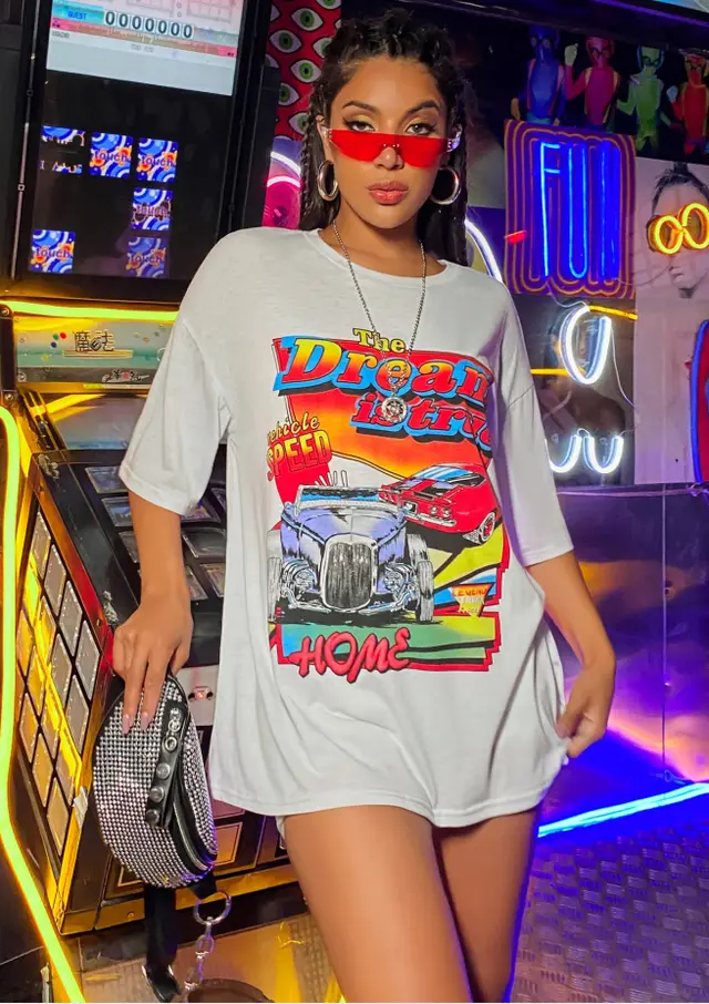 O Neck Loose Oversized Cotton Fashion Girls Album Streetwear Top White - Shop at LoveMi