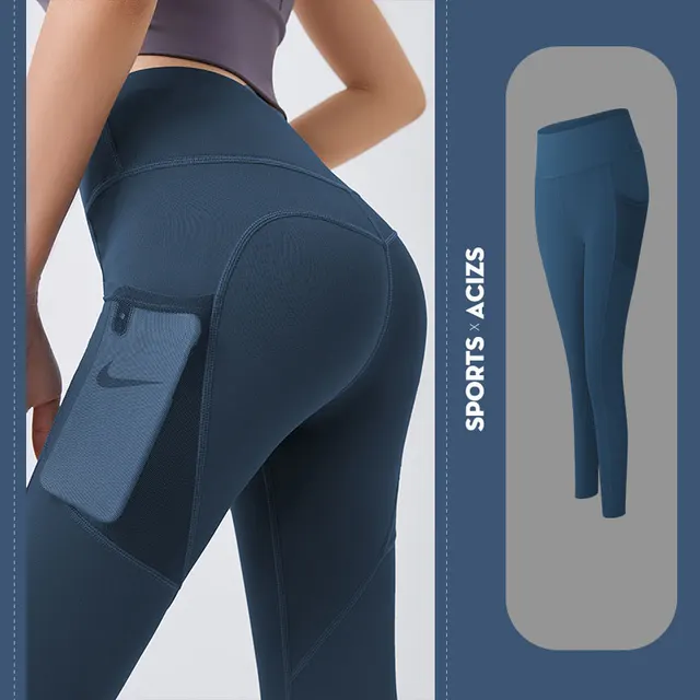 Yoga Pants Women With Pocket Leggings Sport Girl Gym Leggings Women Tummy Control Jogging Tights Female Fitness Pants Blue - Shop at LoveMi