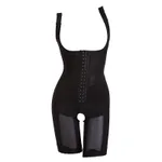 Embroidered Front Button Corset High-elastic Abdomen And Hips Bodysuit - Black