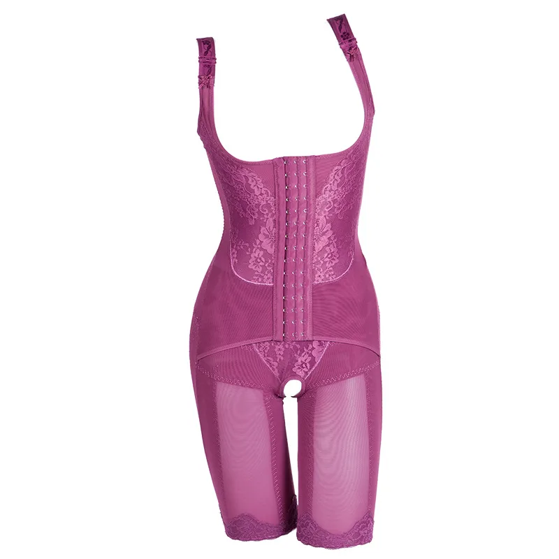 Embroidered Front Button Corset High elastic Abdomen And Hips Bodysuit Purple - Shop at LoveMi