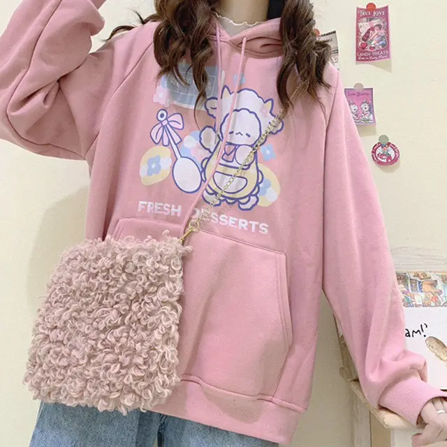 Women's Long sleeved Plus Velvet Padded Sweater With Hoodie Pink - Shop at LoveMi