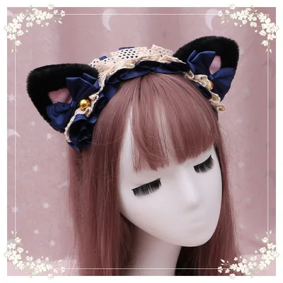 A lovely japanese Lolita hairdress, Catwoman Plush Lolita headdress, lace cat ear hair band M4 - Shop at LoveMi