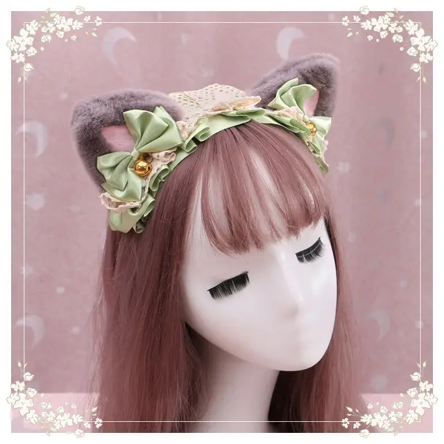 A lovely japanese Lolita hairdress, Catwoman Plush Lolita headdress, lace cat ear hair band M6 - Shop at LoveMi