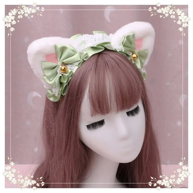 A lovely japanese Lolita hairdress, Catwoman Plush Lolita headdress, lace cat ear hair band M7 - Shop at LoveMi