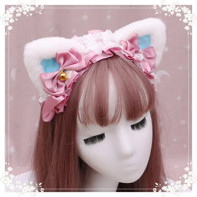 A lovely japanese Lolita hairdress, Catwoman Plush Lolita headdress, lace cat ear hair band O - Shop at LoveMi