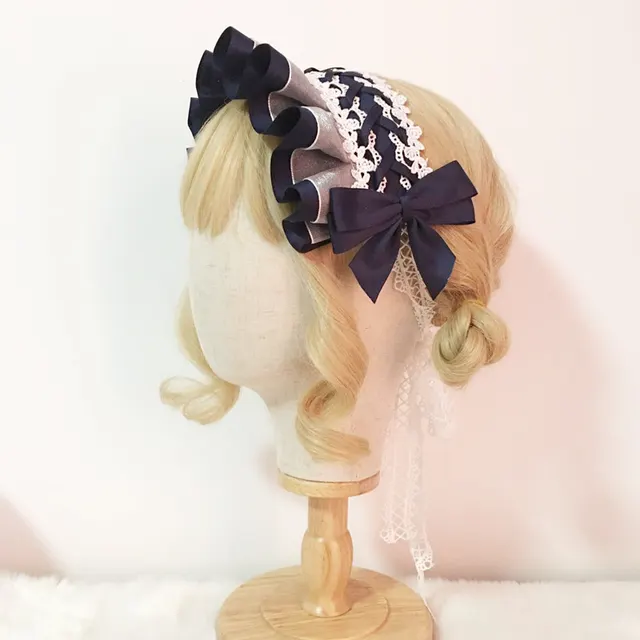 Lolita Hair Band Headdress Lolita Soft Girl Japanese Girl Hair Band Navy Blue - Shop at LoveMi