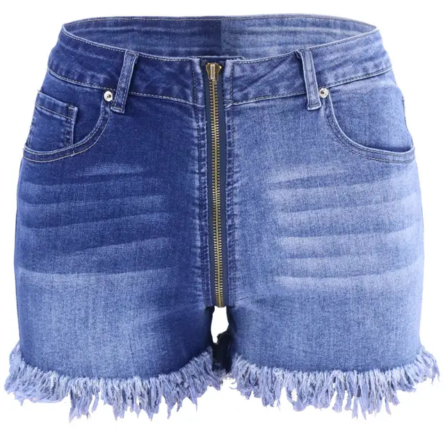 Summer Long Zipper Slimming High Waist Denim Shorts Blue - Shop at LoveMi
