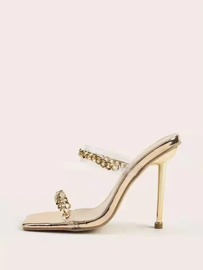 Metal Chain Square Toe Stiletto Heel Sandals Gold - Shop at LoveMi