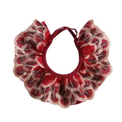 Pet Peacock Feather Lace Embroidered Lace Scarf Red - Shop at LoveMi