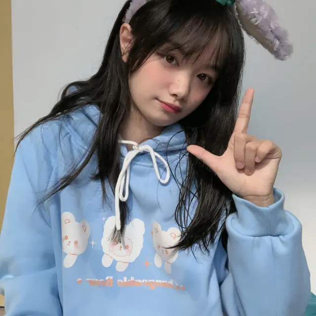 Soft Girl Cute Sweater Female Plus Velvet Thick Loose Wild Girl Jacket Autumn And Winter Clothes Light Blue Plus Velvet - Shop at LoveMi