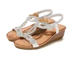 Retro Ethnic Bohemian Wedge Sandals With Rhinestones - White