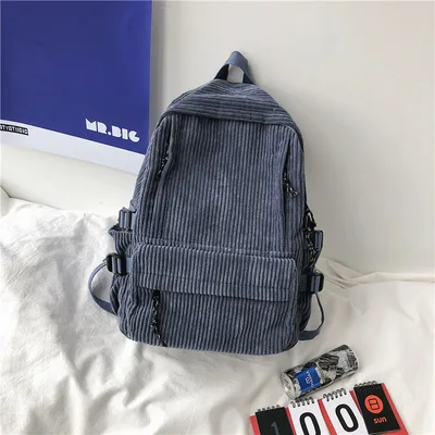 Corduroy Schoolbag, Middle School Student, Junior High School Student Blue - Shop at LoveMi