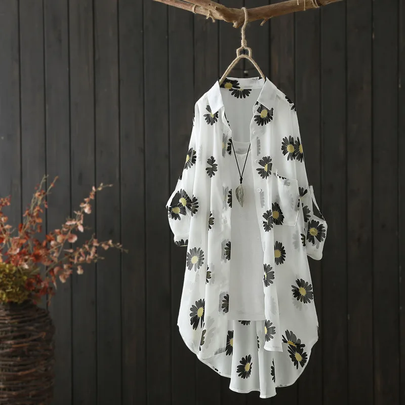 Small Daisy Print Long Sleeved Sun Protection Clothing Casual And Loose Black - Shop at LoveMi