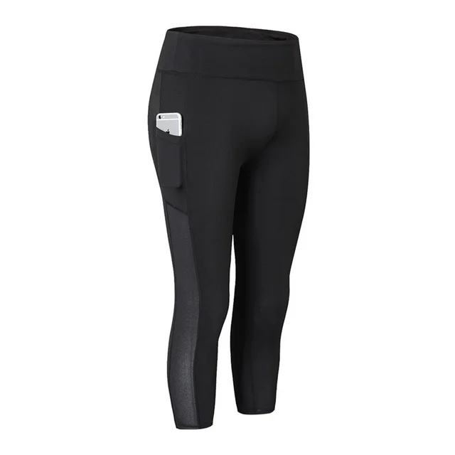 Women's Yoga Pants Side Pockets Tight Fitness Cropped Pants Running Stretch Quick drying Breathable Sports Pants Black - Shop at LoveMi