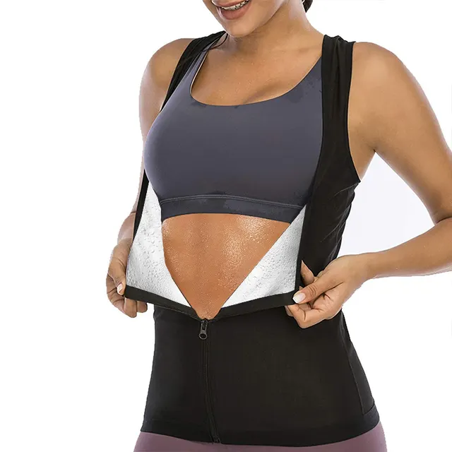 Ladies Sports Fitness Sweat Suit Sauna Suit Sweat Suit Belly Tight Yoga Sweat Sweat Corset Zipper Vest Black Outside And Silver Insid - Shop at LoveMi