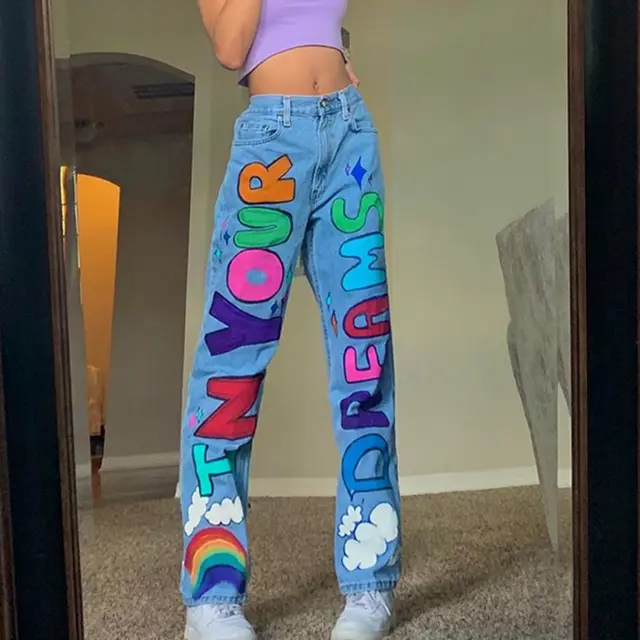Contrasting Rainbow Letters Are Straight And Slim, Showing Long Legs Blue - Shop at LoveMi