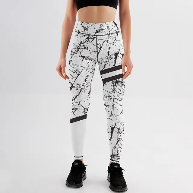 Black And White Marble Print Yoga Leggings White - Shop at LoveMi