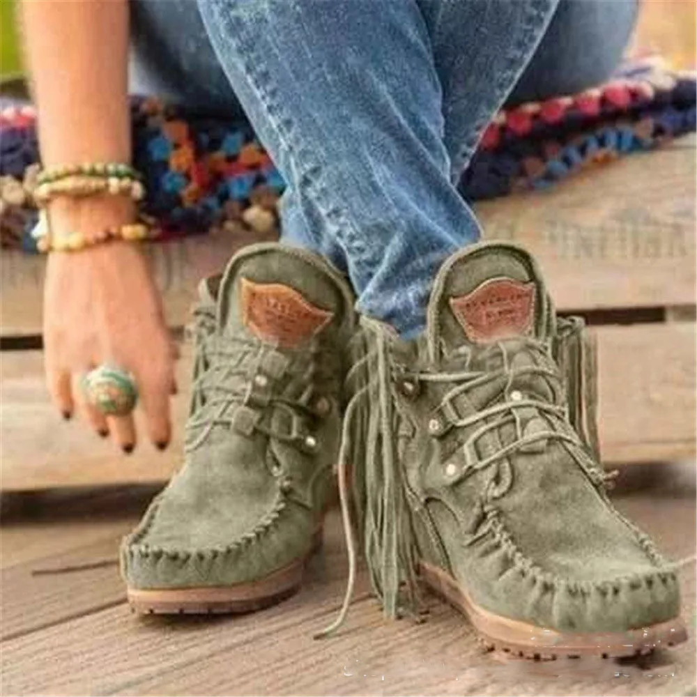 Fashion Simple Ladies Fringed Short Boots Green - Shop at LoveMi