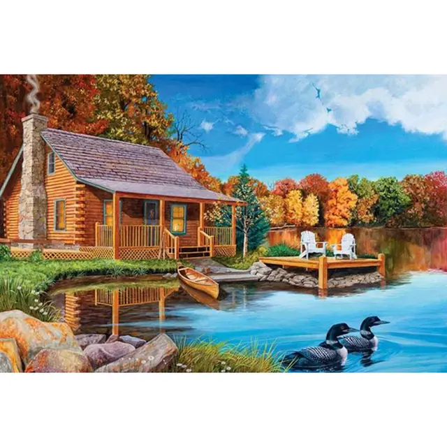 Diamond Painting Cottage Landscape Theme, Wall Stickers, 5D Embroidery, Cross Stitch, Mosaic, Autumn Square - Shop at LoveMi