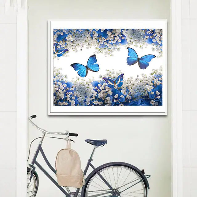 Diamond Mosaic Diamond Painting Cross Stitch White Flower Butterfly Kit Coler - Shop at LoveMi