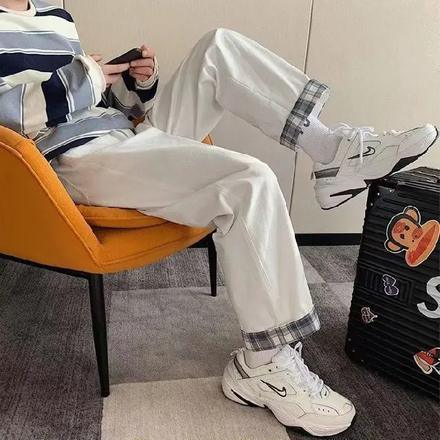 Nine point Cargo Pants High waist Denim Casual Pants White - Shop at LoveMi