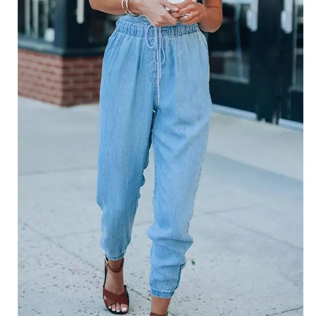 Lace Up Slim Slimming Denim Trousers Light Blue - Shop at LoveMi