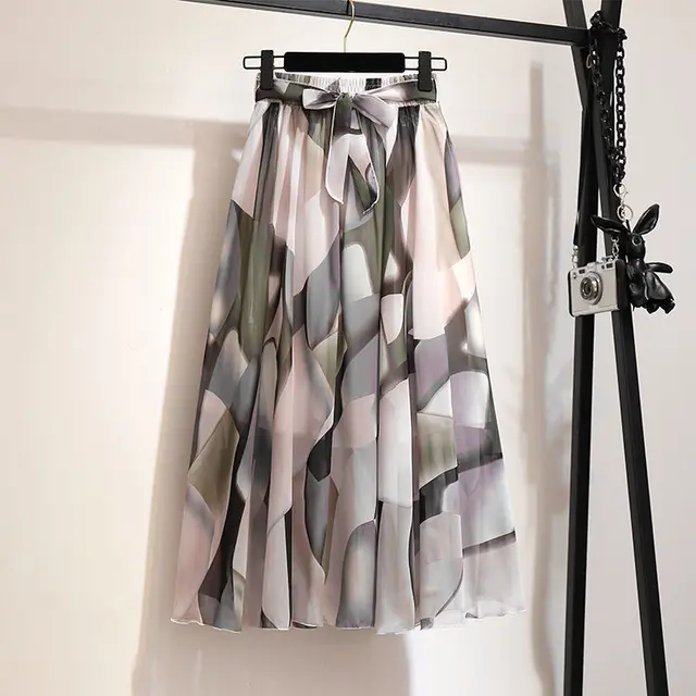 Loose Belly covering Chiffon Print Skirt D - Shop at LoveMi