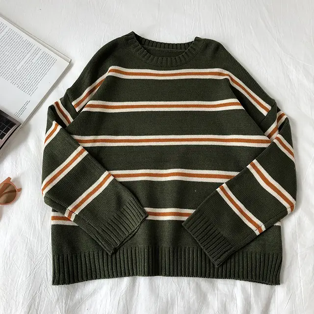 New Korean Retro College Style Loose All match Sweater Green - Shop at LoveMi