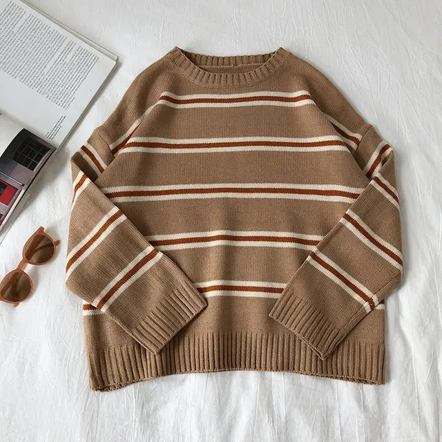 New Korean Retro College Style Loose All match Sweater Khaki - Shop at LoveMi