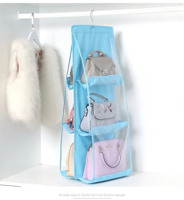 Double sided Six layer Visible Transparent Hanging Bag Hanging Storage Hanging Bag Light Blue - Shop at LoveMi