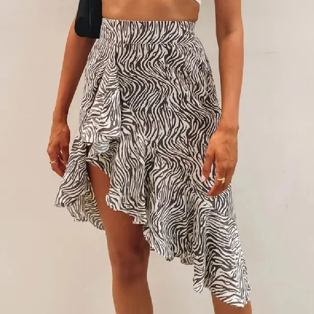 Zebra Print Dovetail Stitching Skirt Black - Shop at LoveMi