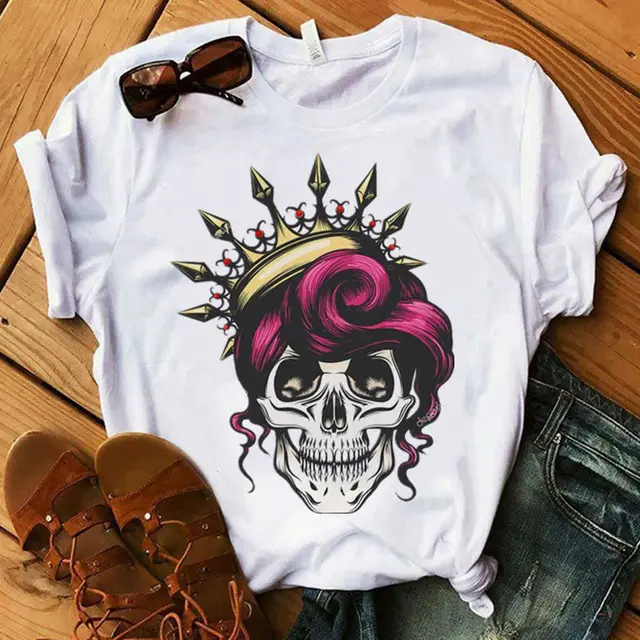 Women's Color Skull Print Short sleeved T shirt - Shop at LoveMi
