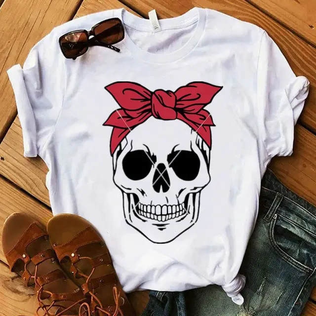 Women's Color Skull Print Short sleeved T shirt - Shop at LoveMi