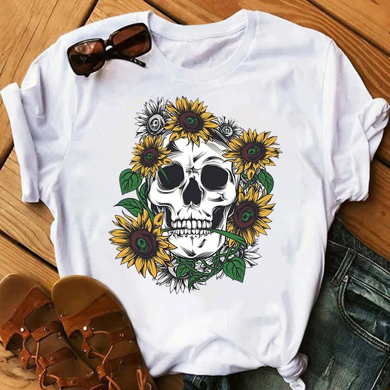 Women's Color Skull Print Short sleeved T shirt - Shop at LoveMi