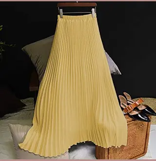 Solid Color High Waist Half-length Skirt Female Elastic Waist Chiffon Skirt - Yellow