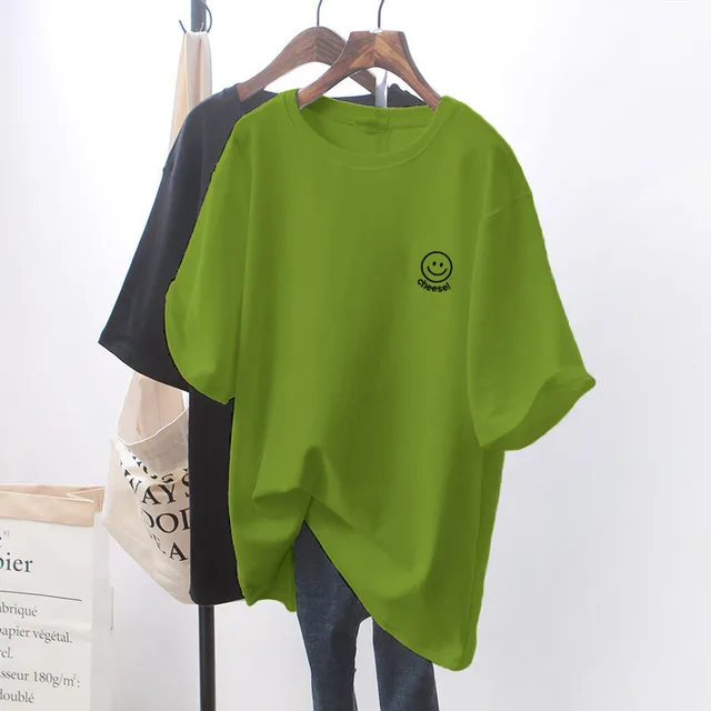 Design Sense Niche Clothes Chic White Loose Short sleeved T shirt For Women 7102Avocado Green - Shop at LoveMi