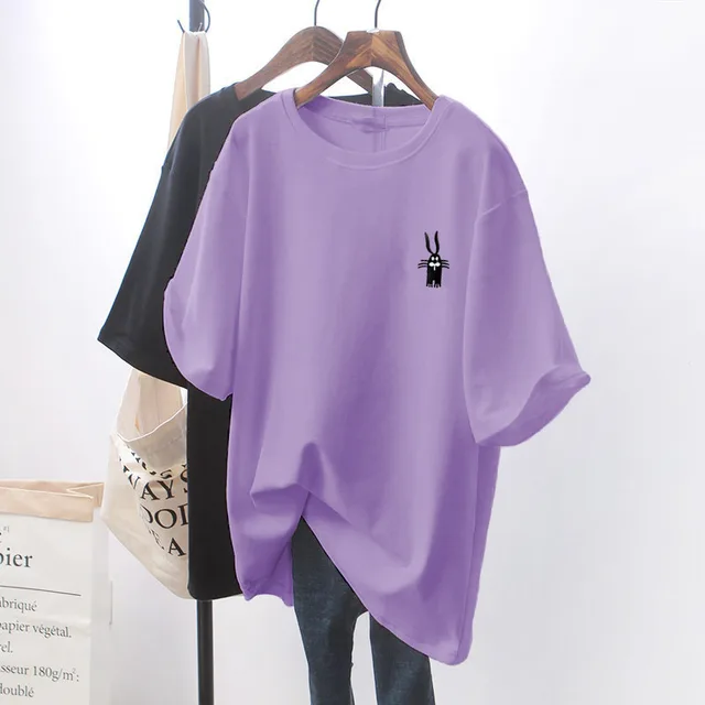 Design Sense Niche Clothes Chic White Loose Short sleeved T shirt For Women 7103Purple - Shop at LoveMi