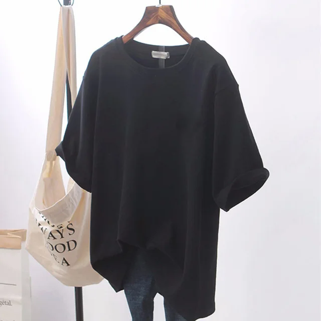 Design Sense Niche Clothes Chic White Loose Short sleeved T shirt For Women Pure Black - Shop at LoveMi